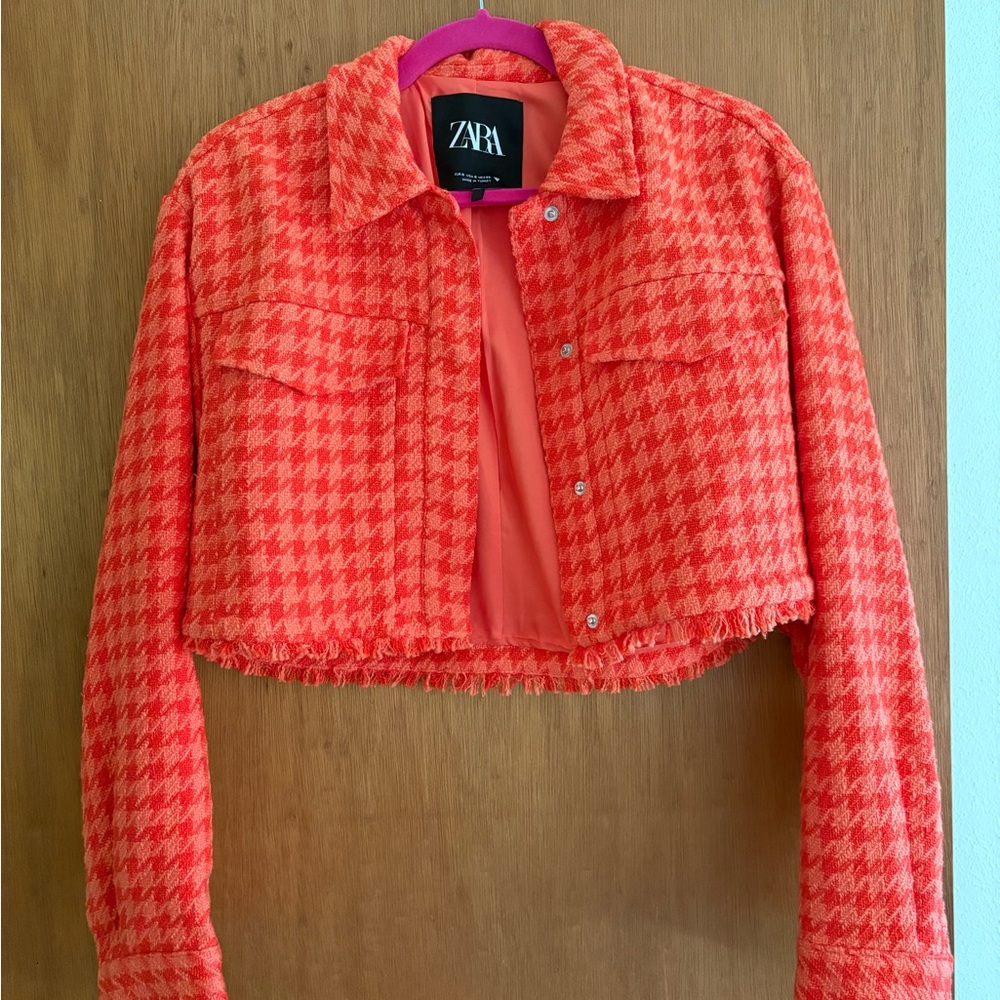 Zara Orange Houndstooth Blazer - Picture 3 of 7